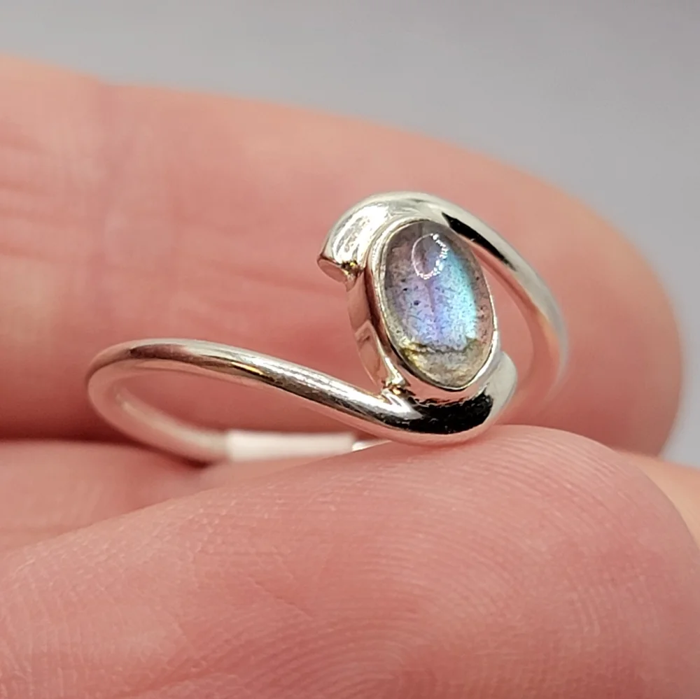 Blue Fire Labradorite 925 Sterling Silver Genuine Gemstone Ring Dainty